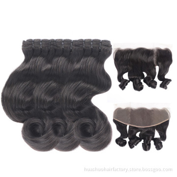 Brazilian Virgin Human Egg Wave Hair Weave Bundles With Frontal Funmi Human Hair Extensions Egg Curl